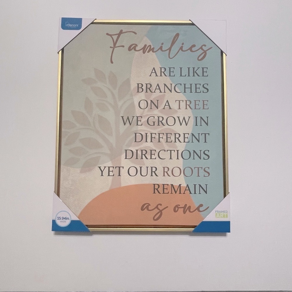 Interiors by Design Families Are Like‎ Branches Framed Canvas Wall Art 16in Gold